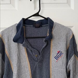 Antigua Labatt Blue Navy and Tan Striped Shirt